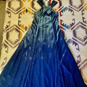 Nadine Metallic Blue/Silver Long Formal Dress , size 17